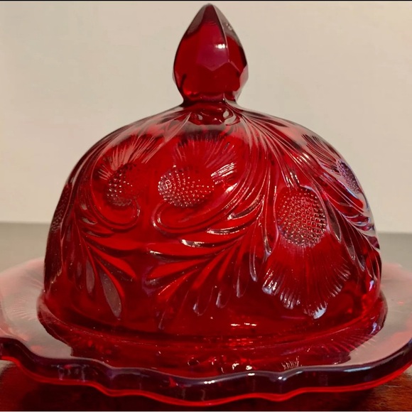 Vintage Mosser Deep Ruby Red Inverted Thistle Glass Cheese/Butter Dish Beautiful - Picture 3 of 4